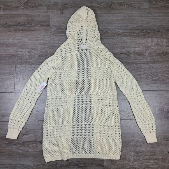 JUSTICE Girls Cream Hooded Open Knit Cardigan Sweater Size 12 - Picture 8 of 15